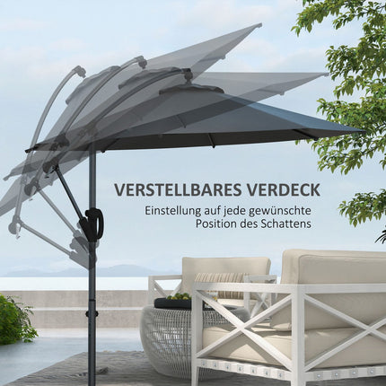 Ampelschirm, Ø293 cm, Kurbel & Knickfunktion, Kreuzfuß