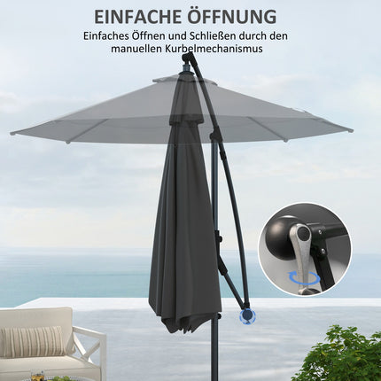 Ampelschirm, Ø293 cm, Kurbel & Knickfunktion, Kreuzfuß