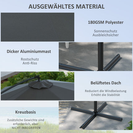 Ampelschirm, Ø293 cm, Kurbel & Knickfunktion, Kreuzfuß