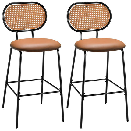 Barhocker aus Kunstleder, 75 cm hoch, mit Rattanlehne, Braun
