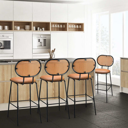 Barhocker aus Kunstleder, 75 cm hoch, mit Rattanlehne, Braun