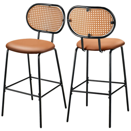 Barhocker aus Kunstleder, 75 cm hoch, mit Rattanlehne, Braun
