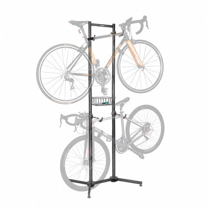 2-Bike Stand with Basket, Adjustable Arms, Black/Grey