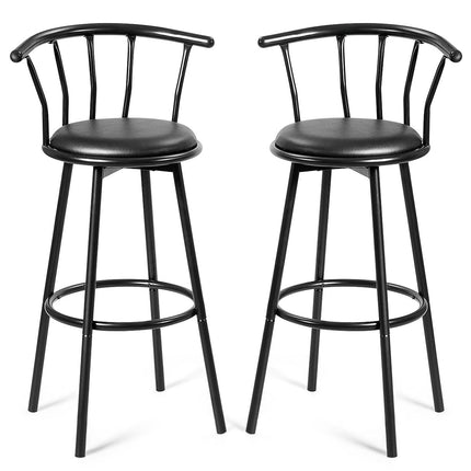 2 schwarze Barhocker, 360° drehbar, Stahlrahmen, Schaumstoffkissen