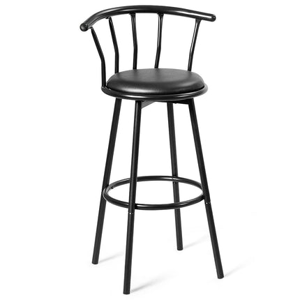 2 schwarze Barhocker, 360° drehbar, Stahlrahmen, Schaumstoffkissen