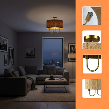 2-Bulb Ceiling Lamp, Paper Cord & Bronze Finish