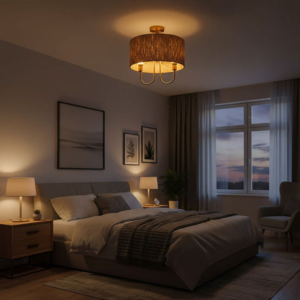 2-Bulb Ceiling Lamp, Paper Cord & Bronze Finish