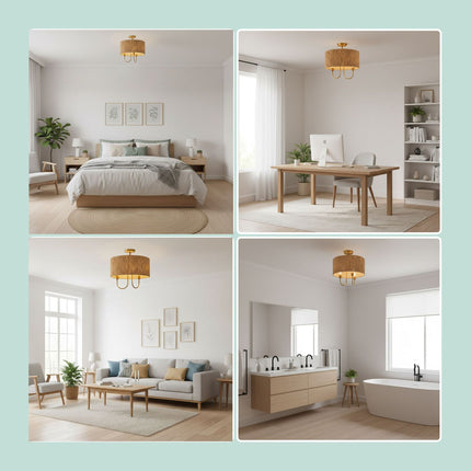 2-Bulb Ceiling Lamp, Paper Cord & Bronze Finish