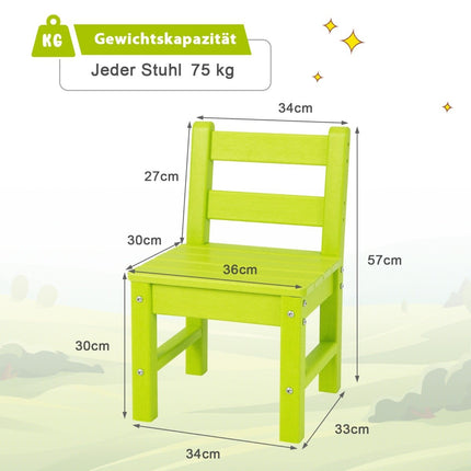 2 Kinderstühle für drinnen und draußen, wetterfest, robust, Lernstuhl für Kleinkinder, Grün