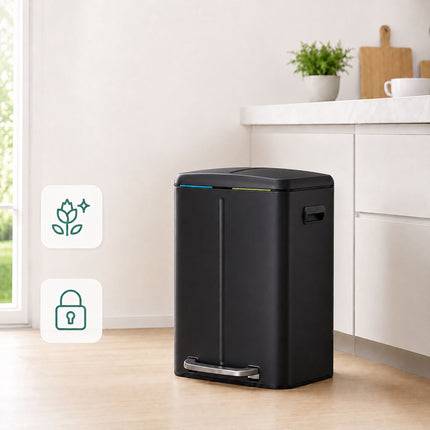 2-Compartment Pedal Bin 2 x 20 L with Soft-Close Lid, Black