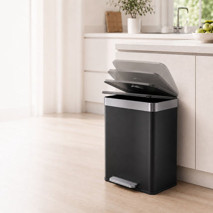 2-Compartment Pedal Bin 2 x 30 l with Soft-Close Lid, Black, 15 Bin Liners