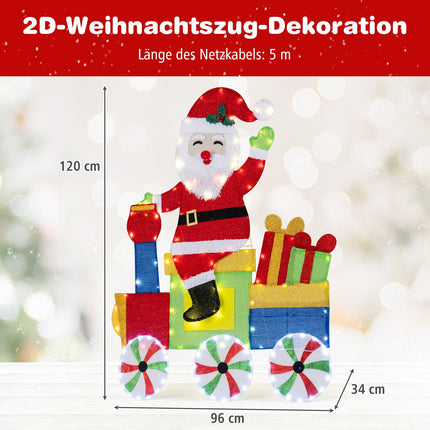 2D-Weihnachtszug-Dekoration mit 133 LED-Leuchten, Metallrahmen