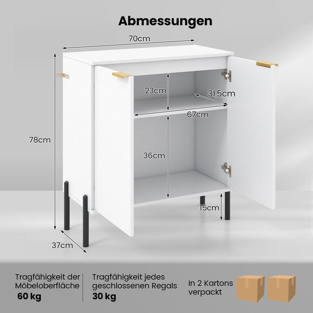 2-türiges weißes Sideboard mit Metallbeinen