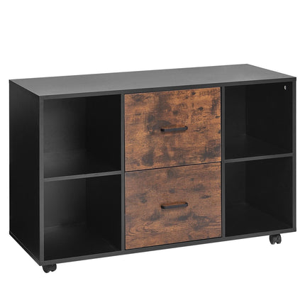 2-Drawer Rolling File Cabinet With Shelves, Black