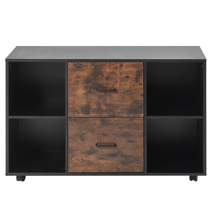 2-Drawer Rolling File Cabinet With Shelves, Black