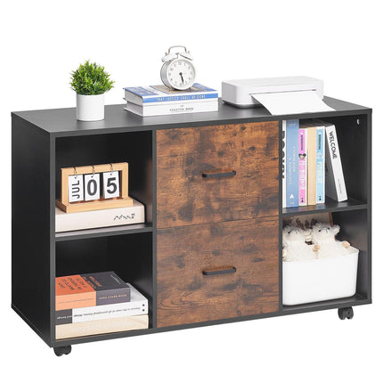 2-Drawer Rolling File Cabinet With Shelves, Black