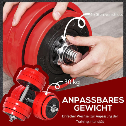 Adjustable 2-in-1 dumbbell set, 20/30 kg, steel & PP plastic