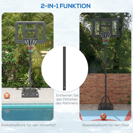 Verstellbarer 2-in-1-Basketballkorb mit Stahlrahmen, 195–370 cm
