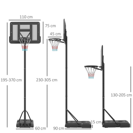 Verstellbarer 2-in-1-Basketballkorb mit Stahlrahmen, 195–370 cm