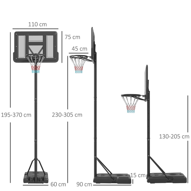 Verstellbarer 2-in-1-Basketballkorb mit Stahlrahmen, 195–370 cm