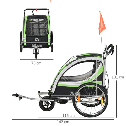 2-in-1 Kinderfahrradanhänger, 360° drehbar, für 2 Kinder