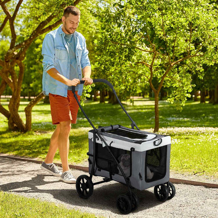 Hunde- und Katzenbuggy mit abnehmbarem Korb und Sicherheitsleine