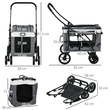 Hunde- und Katzenbuggy mit abnehmbarem Korb und Sicherheitsleine