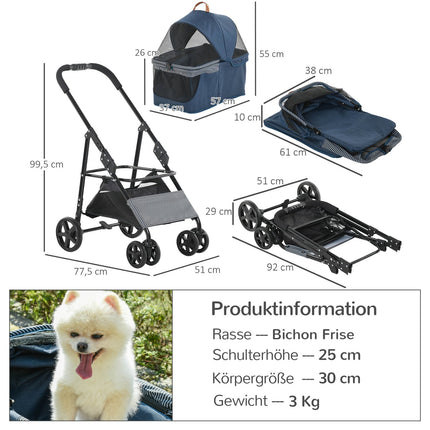 2-in-1 pet stroller with removable cover, dark blue