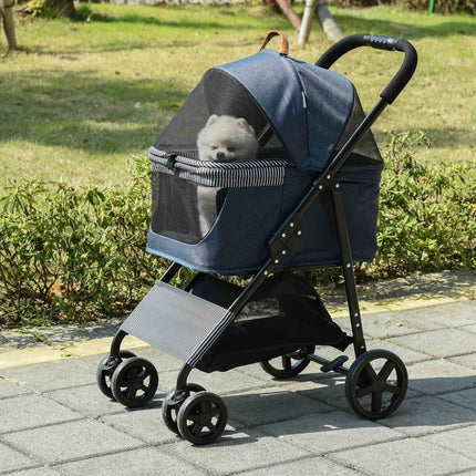 2-in-1 pet stroller with removable cover, dark blue