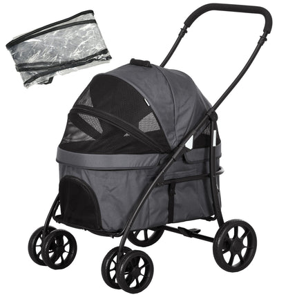 2-in-1 collapsible pet stroller with rain cover, safety leash