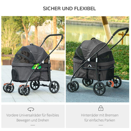 2-in-1 collapsible pet stroller with rain cover, safety leash