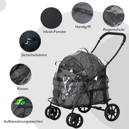 2-in-1 collapsible pet stroller with rain cover, safety leash