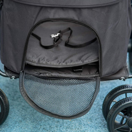 2-in-1 collapsible pet stroller with rain cover, safety leash