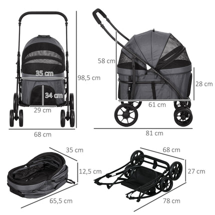 2-in-1 collapsible pet stroller with rain cover, safety leash