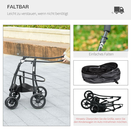 2-in-1 collapsible pet stroller with rain cover, safety leash