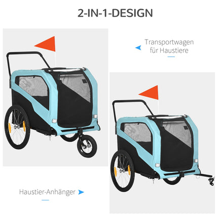 2-in-1 Hunde-Fahrradanhänger & Kinderwagen, reflektierend, blau