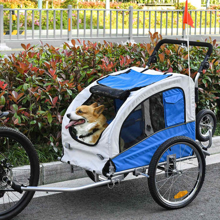 Hundefahrradanhänger und Jogger, blau/grau, 155 x 83 x 108 cm