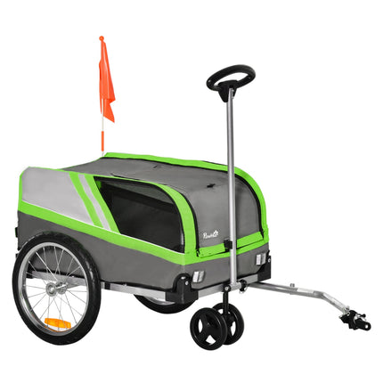 Hundeanhänger & Transportbox für Haustiere, grün/grau, Metallrahmen