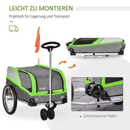 Hundeanhänger & Transportbox für Haustiere, grün/grau, Metallrahmen