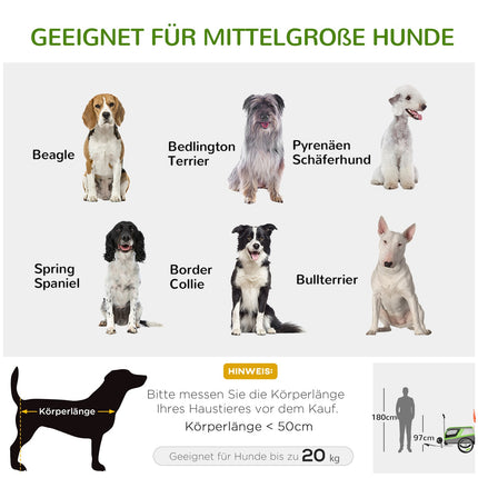 Hundeanhänger & Transportbox für Haustiere, grün/grau, Metallrahmen