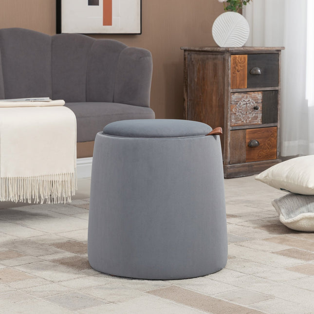 Runder Pouf im Samt-Look mit Stauraum, grau
