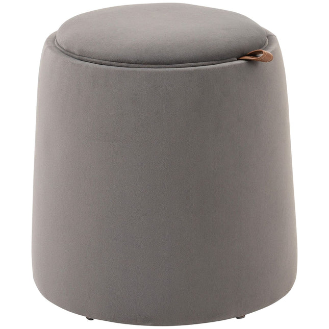 Velvet round ottoman footstool with storage, dark grey