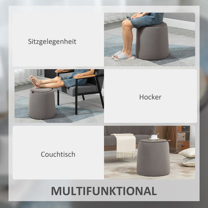 Runder Hocker aus Samt mit Stauraum, dunkelgrau