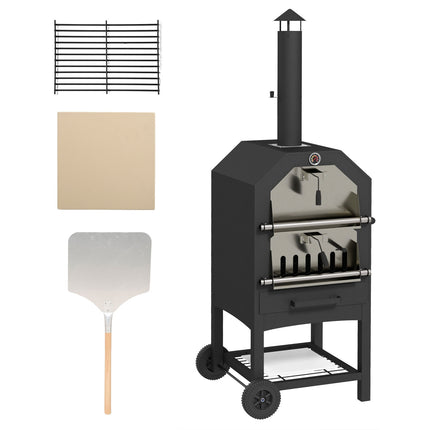 Outdoor 2-in-1 Pizzaofen & Grill mit Stein und Rädern