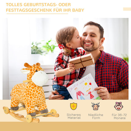 Wandelbares 2-in-1 Plüschschaukelpferd mit Rädern, gelb