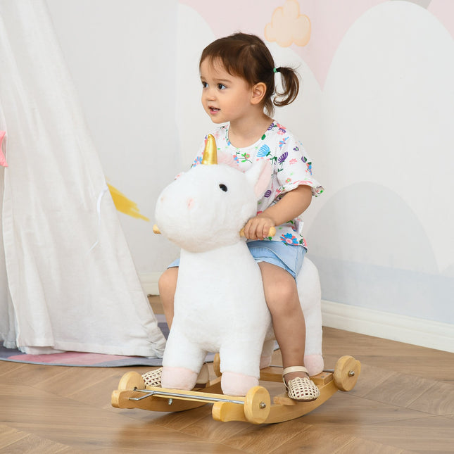 2-in-1 plush rocking horse & wheel toy for children, white