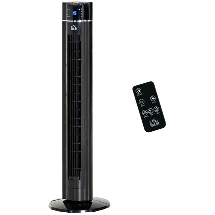 Ventilateur tour 2 en 1 sur pied avec télécommande, ioniseur, minuterie, 3 niveaux, oscillation à 60°, 60 W, noir