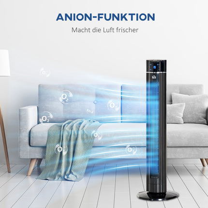 Ventilateur tour 2 en 1 sur pied avec télécommande, ioniseur, minuterie, 3 niveaux, oscillation à 60°, 60 W, noir