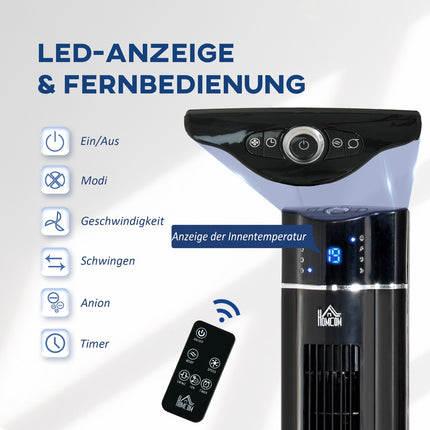 Ventilateur tour 2 en 1 sur pied avec télécommande, ioniseur, minuterie, 3 niveaux, oscillation à 60°, 60 W, noir