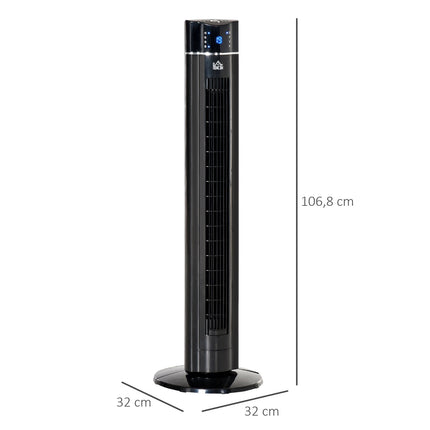 Ventilateur tour 2 en 1 sur pied avec télécommande, ioniseur, minuterie, 3 niveaux, oscillation à 60°, 60 W, noir